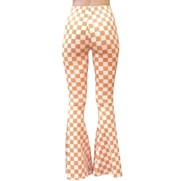Bell bottom pants - tan checkerboard - Picture 4 of 5